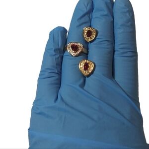 RING & MATCHING EARRINGS  RUBY & GOLD TONE  FASHION RING SIZE 9